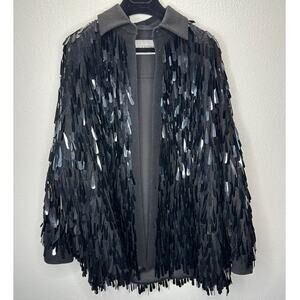 Valentino Garavani Black Sequin Fringe Shirt Jacket Medium